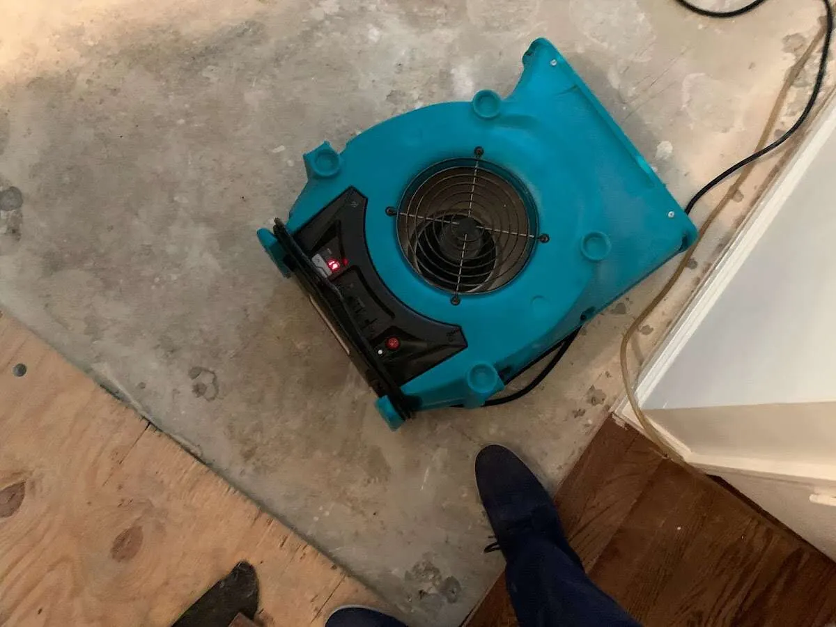 Air mover drying subfloor during Leak Detection & Repair in Thomasville